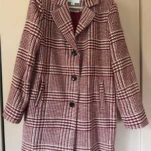 Liz Claiborne Red and White Plaid Trench Coat